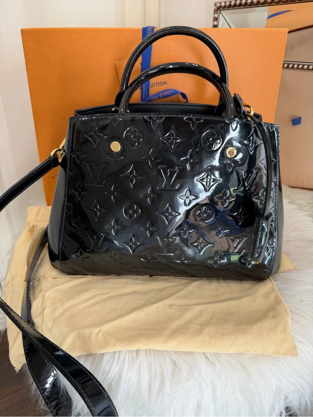 Louis Vuitton Montaine BB Monagram Vernis Black Patent Leather Bag